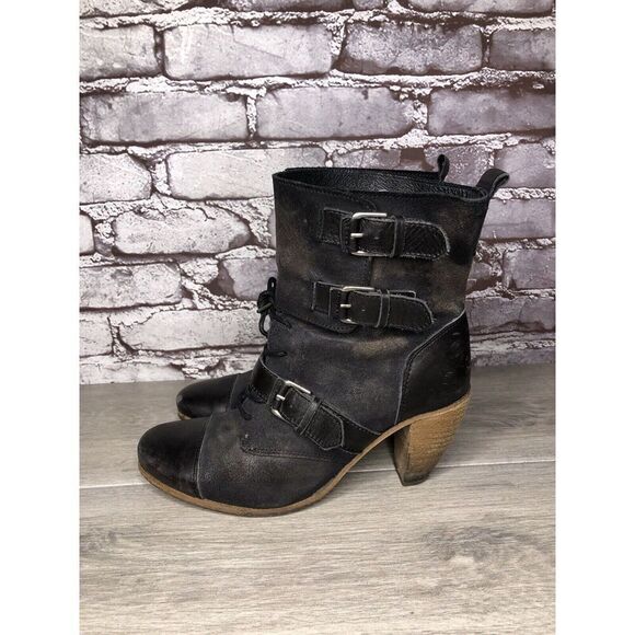 AllSaints Spitalfields Jacks Place Black Leather Zip Heel Strap Boots Women 38EU - Picture 10 of 16